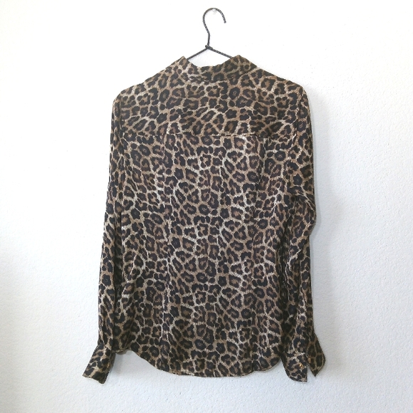 MICHAEL KORS 3/4 Long Sleeve Animal Leopard Print Full Zip Blouse Womens Top XS - Picture 3 of 13